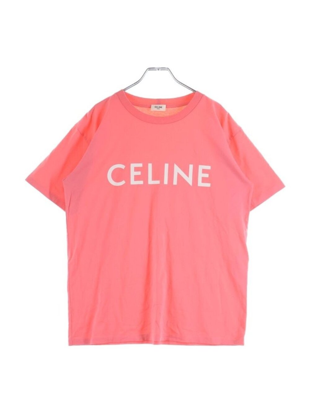 Celine Logo Print Cotton Jersey Loose Short Sleeve T-Shirt Pink